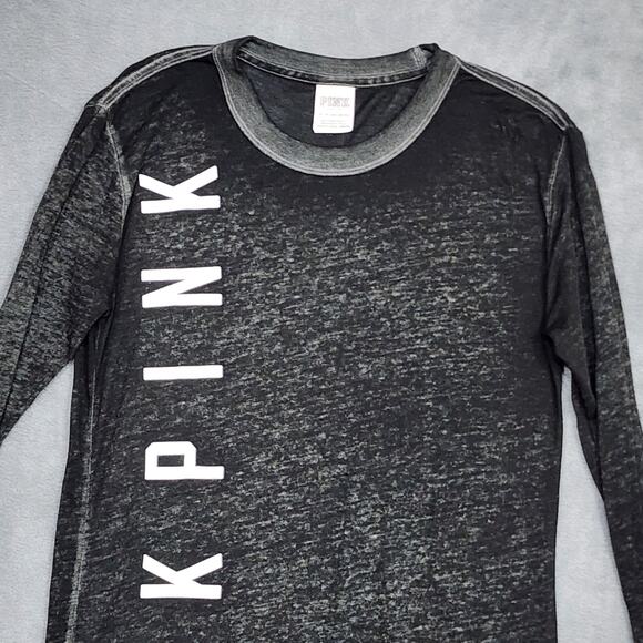 Pink Victoria Secrets Burnout Tee Shirt Long Sleeve Dark Gray Black XS - Picture 3 of 7